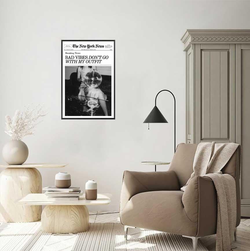 Miniatura 8 de Lienzo retro del New York Times para pared, divertido póster de portada de revista, póster de periódico, bola de discoteca, bar, carrito, cóctel,