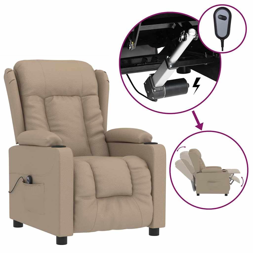 Fauteuil relax électrique en cuir synthétique marron cappuccino avec 3