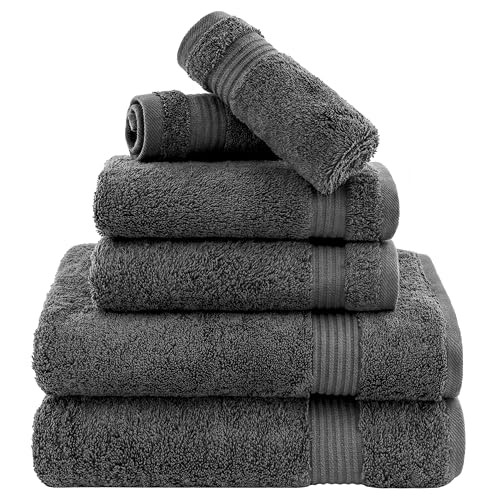 Cotton Paradise 6 Piece Towel Set 100% Cotton Soft Absorbent Turkish Towels for Bathroom 2 Bath Towels 2 Hand Towels 2 Washcloths, Dark Gray Towel Set