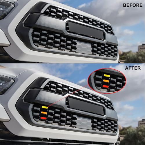 Image of Car Front Grille Tri-Color Decal Stripe Grille Emblem Badge Sticker Compatible with 2016-2020 Tacoma TRD Pro Grille (Y /O /R)