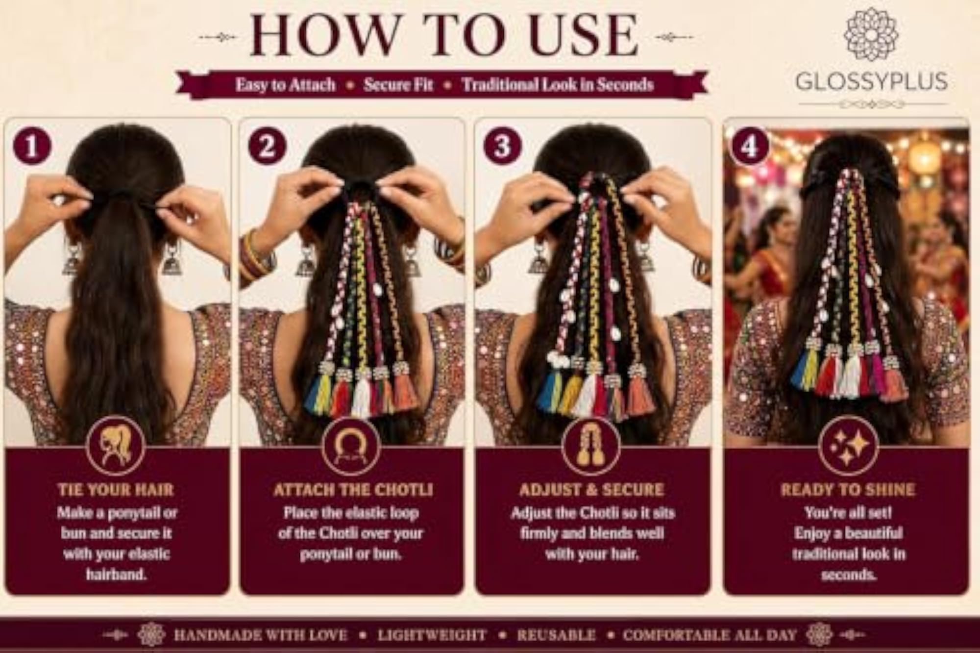 Navratri Look Braids with Rubber Bands, Hair Accessory