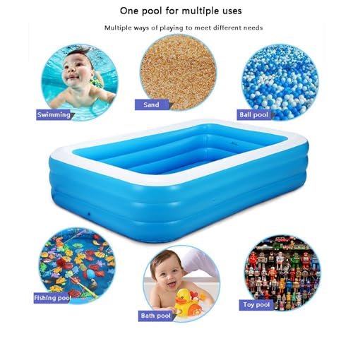 Generico Piscina Gonfiabile per Famiglie 305x175x60cm, Centro di Nuoto Rettangolare addesciso per Il Giardino del Cortile, Materiale Durevole Sicuro del PVC per Gli Adulti dei Bambini