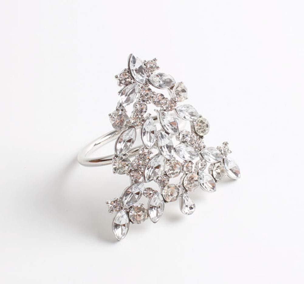 Fennco Styles Christmas Tree Rhinestone Metal Napkin Rings, Set of 4 - Silver Napkin Holders for Holiday, Dining Table Decor, Banquet, Family Gathering and Special Event