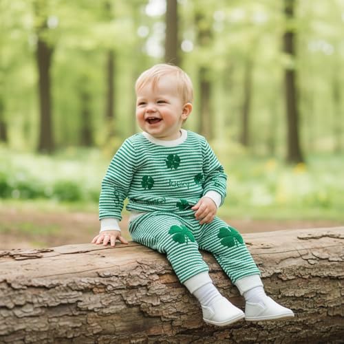 Image of Toddler Baby Boy St Patricks Day Outfit Infant Lucky Clover Sweatshirt Pants Set Little Kids Spring Warm Clothes