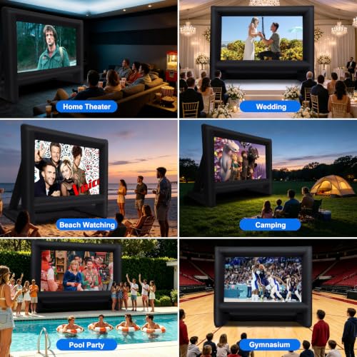 Image of GYUEM 18 feet Inflatable Outdoor Projector Movie Screen - Package with Rope, Blower, Tent Stakes - Portable, Great for Outdoor and Indoor Party Watch Movies