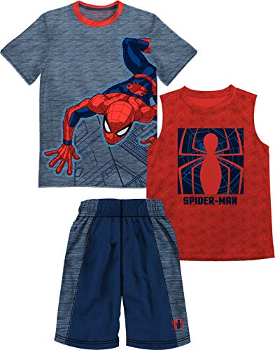 Image of Spiderman Boys Clothing Set - Shirt Tank Top & Shorts 3 Piece Set Summer Activewear Bundle for Boys (5/6)