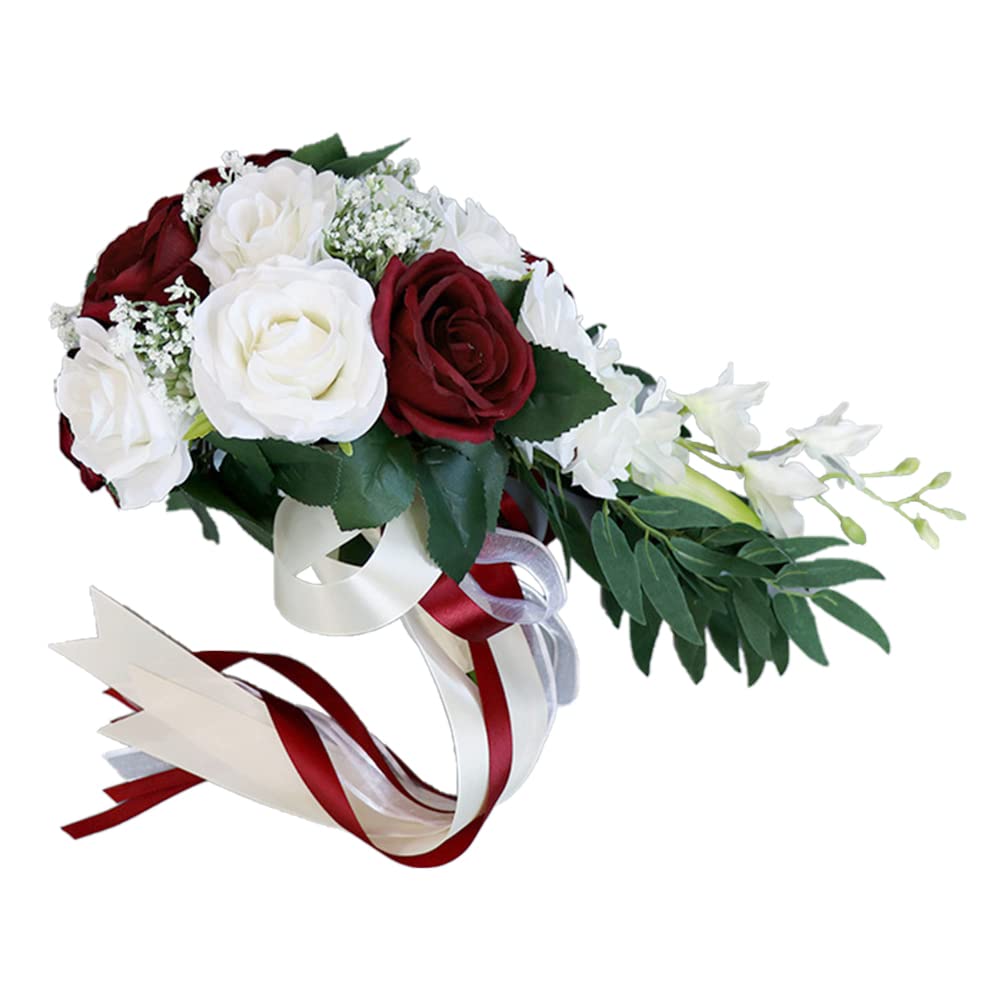 LICHENGTAI Brautsträuße Brautstrauss Wasserfall Handgemachte Brautstrauß Künstlich Blumenstrauß künstlich Rosen Hochzeit Blumen Brautjungfer Blumensträuße for Dekoration Zuhause Garten Party