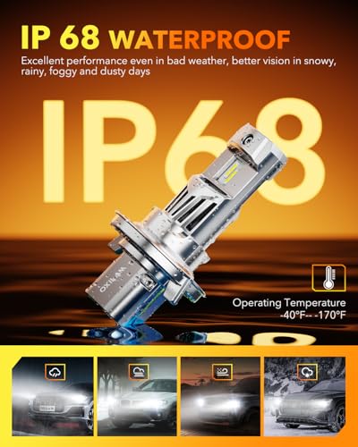 Image of OXILAM H13 LED Bulbs, 6500K Cool White 9008 Light Bulbs, 10X Brighter Visibility, No Flicker, Plug and Play, IP68 Waterproof, Pack of 2