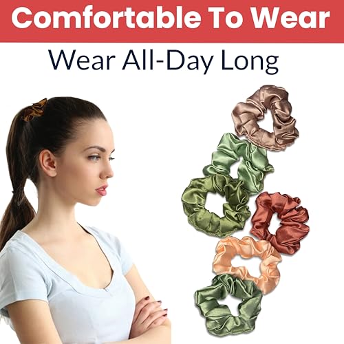 Image of TEMPERIA (6 pcs) Silk Satin Scrunchies For Women & Girls - Stylish Luxury Ponytail Rubber Band Ties for Hair - English Colours Same As Shown (MN02)