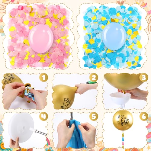 Syhood Jumbo Gender Reveal Balloon Pop Kit with 36 Inch Boy or Girl and 5 Inch Blue Pink Balloons Heart Shaped Confetti Tassels Stand for Baby Shower Party Supplies Decorations (Gold) by Syhood - Used condition - Image 3