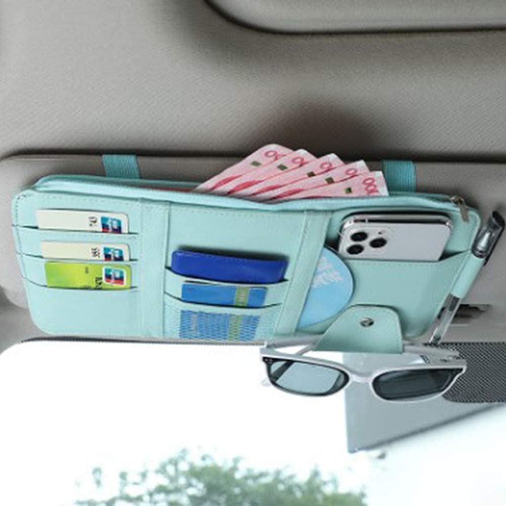Kartisen Car Sun Visor Organizer-Auto Interior Accessories Pocket Organizer, Insurance and Registration Wallet Storage Pouch for Cars- Cards, Pens, Sunglasses and Document Holde (Blue)