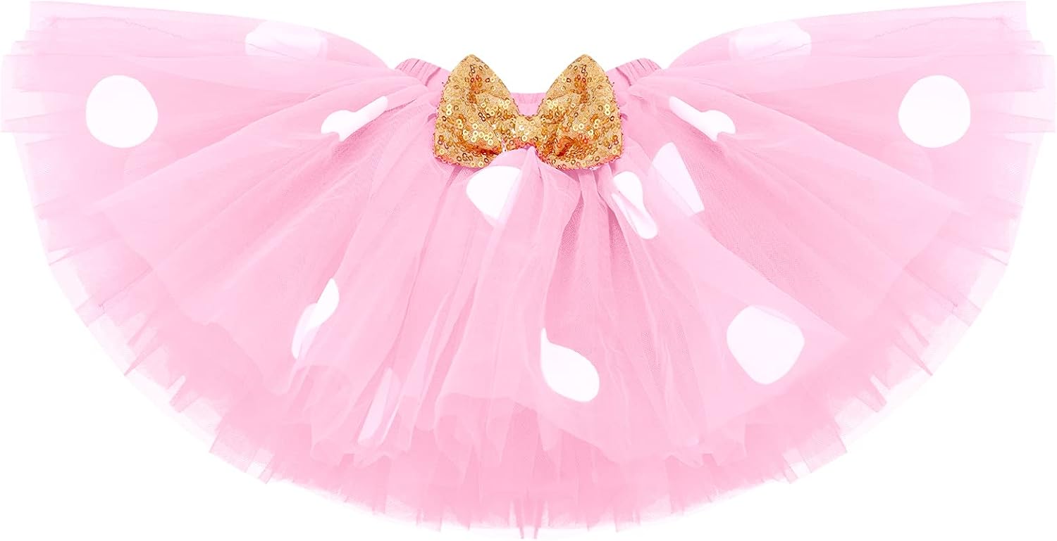 Baby Girls 1st Birthday Outfit Polka Dots ONE Romper Tutu Skirt Mouse Ears Headband Cake Smash Costume for Photo Shoot