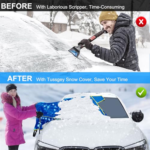 Image of Windshield Cover for Ice and Snow,【Premium Heavy Duty Durable Oxford Fabric for Super Protection!】 Windshield Snow Cover Against Frost with Panels & Straps, Fit for Most Cars, SUVs &Trucks (70 inchx 50 inch)