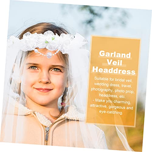 Mikinona 1pc simple veil wreath wreath headband veil garland kids wedding dresses for girls tulle wedding dress Girls First Communion Veil Headband white garland vintage crown4