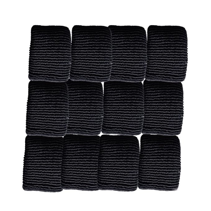 Jheel Fashion Big Jumbo Hair Ties Ponytail Holders Smooth Elastic Good Stretchable Jumbo Hair Rubber Bands For Womens & Girls Set of 12 (Black)-picture-47