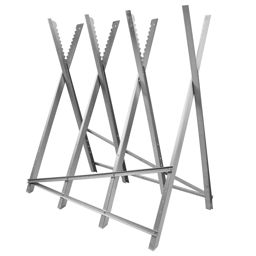 Caballete de Acero Plegable Para Sierra y Cortar Leña - Soporte Para Troncos de Madera, Peso Máximo 150 kg, Metal Galvanizado (84*80*80cm, Cuatro Columnas)