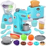 CUTE STONE Kids Play Kitchen Appliances Set, Pretend Kitchen Toys with Coffee Maker, Blender & Toaster, Realistic Sounds and Light, Includes Play Food & Accessories for Toddler Boys & Girls Ages 3+