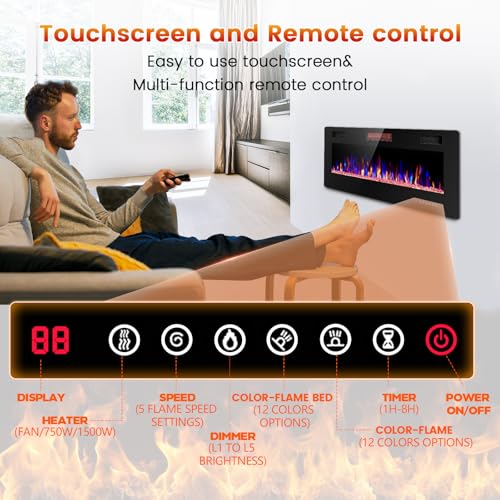 Image of Electactic 50-Inch Electric Fireplace, 12 Flame Colors, Remote Control