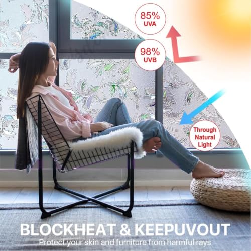 Image of WISDOM Privacy Window Film Frosted Glass Film Static Cling Glass Film No Glue Anti-UV Window Sticker Non Adhesive for Privacy Office Meeting Room Bathroom Living Room (Merigold, 24 x 118 inch)