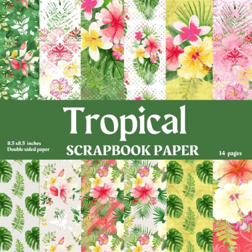Tropikal Yaprak Desenli Karalama Kâğıdı, 14 Tasarım; Scrapbooking, Junk Journal, Karışık Teknik ve Planlayıcılar için