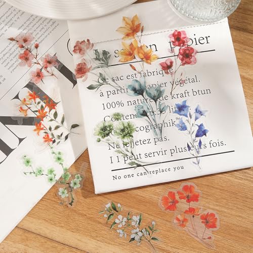Image of Transparent Flora Scrapbook Stickers Aesthetic Flowers Stickers(Ins) | Transparent & Waterproof Sticker for Scrapbook Journal Water Bottle Kindle, DIY Crafts, Party Supplies