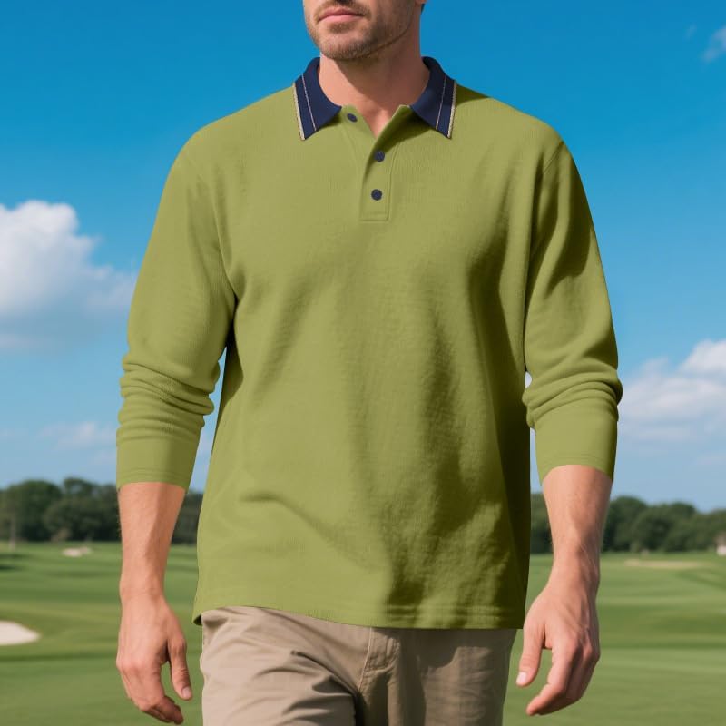 Men's Casual Shirt - Spring/Autumn Long Sleeve Solid Color 1/4 Button Collared Shirt for Vacation Daily Wear - Image 4