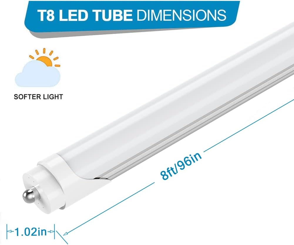 CNSUNWAY Lighting 8FT LED Bulbs, 45W(100W Equiva.), 6000K Cool White, 5400LM Super Bright, Dual-Ended Power, Ballast Bypass, Frosted Cover, F96T12 Fluorescent Light Bulbs Replacement - 4 Pack
