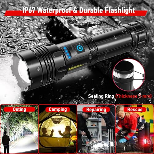 Image of Shadowhawk Torch Lights Rechargeable, Led Torch Light High Power 10000 Lumen, XHM77.2 Long Distance Flash Light Charging Torchlight, Powerful 7 Light Modes Flashlight for Trekking Hunting Emergency