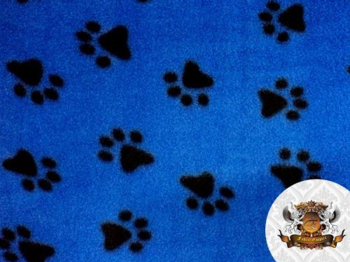 Fleece Fabric Printed Animal Print Pawprint Royal Blue Fabric by The Yard