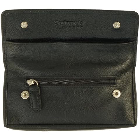 Quality Designer Fine Leather Tobacco Pouch with Rubberised Lining (Black)(Size: S) Cover