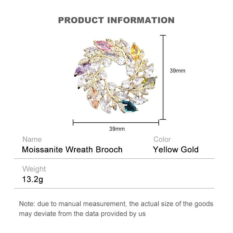Image of 14K Gold Leaf Wreath Brooch, Handcrafted Moissanite Corsage Pin Buckle - Elegant Blazer Accessory, Perfect Birthday or Special Occasion Gift for Her