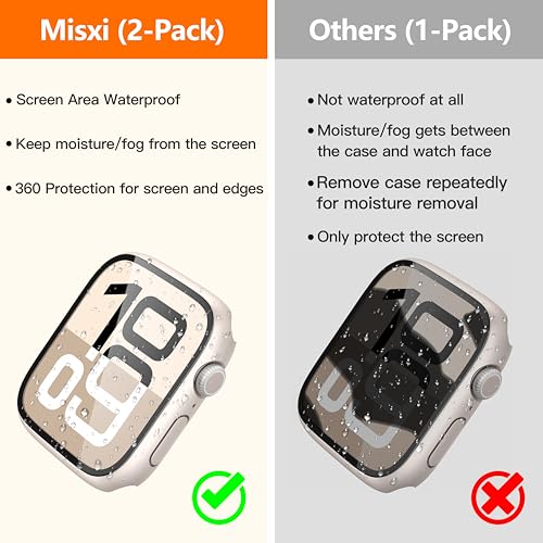 Image of Misxi [2 Pack] Waterproof Hard Case with Tempered Glass Compatible with Apple Watch Series 11 (2025) Series 10 46mm, Overall Protective Cover for iWatch Screen Protector, 1 Starlight + 1 Transparent