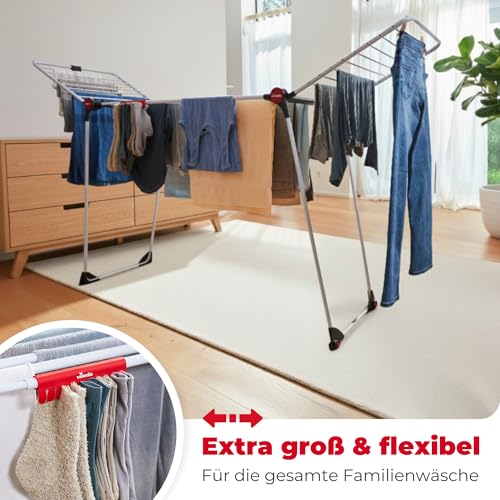 Vileda Infinity Flex Plus Wäscheständer | Ausziehbarer & Stabiler Flügeltrockner mit 30m XXL-Leinen - Für Innen- & Außenbereich, platzsparend & klappbar, 2m Länge, Hohe Flügel | Comfort-Pack