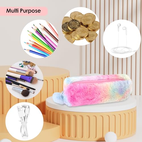 Image of Fluffy Pencil Case, Plush Pencil Case Rainbow, Soft Pouch Colored Storage Bags, Makeup Pouch, for Daily Study Work(1Pcs)