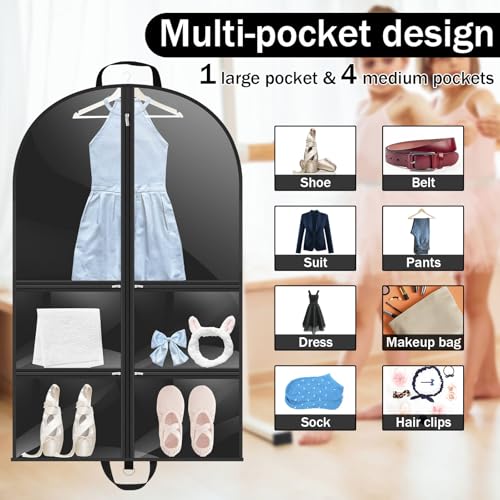 5Pcs Clear Dance Costume Garment Bags, Dust Proof Bags 40'' for Suits Dresses Foldable Zipper Closure Dance Costume Bag With Multi Zippered Pockets for Dances Competitions Ballet3