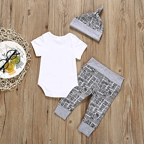 (0-18 Months) Newborn Infant Baby Boy Clothes Bear Letter Romper+ Pants+Hat 3Pcs Outfits Set Infant and Toddler Short-Sleeved Bear Print Hakama + Gray Trousers + Hat Three-Piece Suit - Thumbnail 2