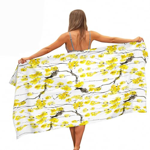Hiseng Toalla Playa Grande, Microfibra Toallas de Playa para Mujer Hombre, Secado Rápido, Viajes, Vacaciones, Natación, Camping, Prunus Mume 3D (Flores Amarillas,150x180cm)