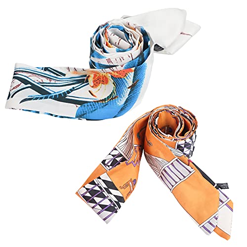 Lujuny 2 Pc Handbag Handle Wrap Chiffon Silk Scarf - Skinny Long Thin Ribbon Hair Band For Women Girls, 78.0 Inch (Lightorange) #TOP1