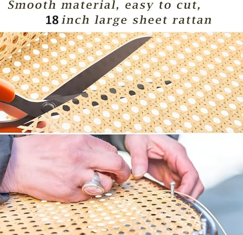 Image of AJ Cane Store Plastic Hexagon Pattern PVC Webbing for Caning Projects Natural Pre - Woven Open Mesh Cane - PE Rattan Cane Webbing PVC Rattan Roll Cabinet Chair Size (18x24 inch)