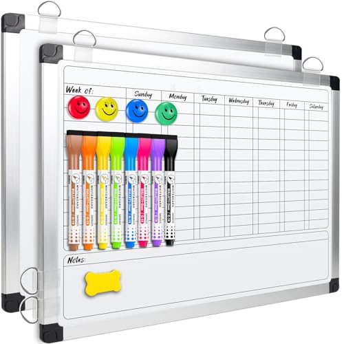 EAONE 16 x 12 in Magnetic Dry Erase Chore Chart & Whiteboard for Kids/Teens/Adults, Double Sided Chore Board Weekly Calendar for Wall with Aluminum Frame, 8 Markers, 4 Magnetic Pins & 1 Eraser
