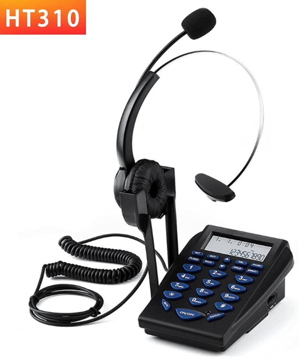 Call Center Telephone Dialpad Corded Telephone with Noise Cancelling Monaural Headset Clear Voice Quality Caller ID Redial for Office Home Telephone Set