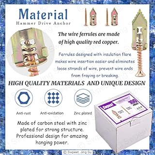 Swpeet 100 tasselli autoperforanti per cartongesso con kit di viti, senza trapano o fori nella parete, perfetti per TV, bici, scaffali, calligrafia, armadi a muro