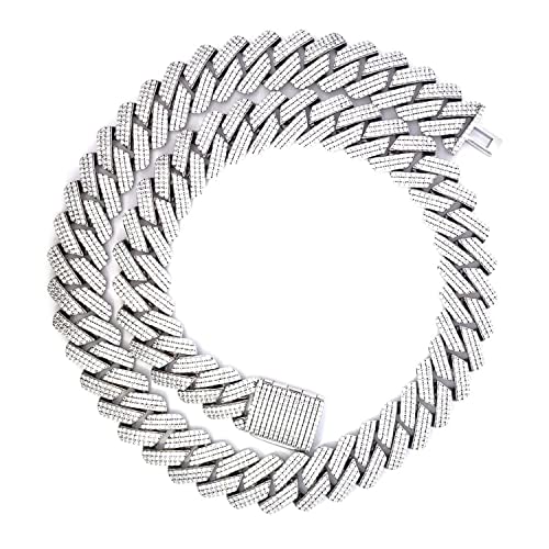 SAVEARTH DIAMONDS 39.60 Carat Lab Created Moissanite Diamond 18MM Width Cuban Link Chain Necklace In 14k Gold Over 925 Sterling Silver Jewelry Gift, (Color : G-H, Clarity : VVS)3