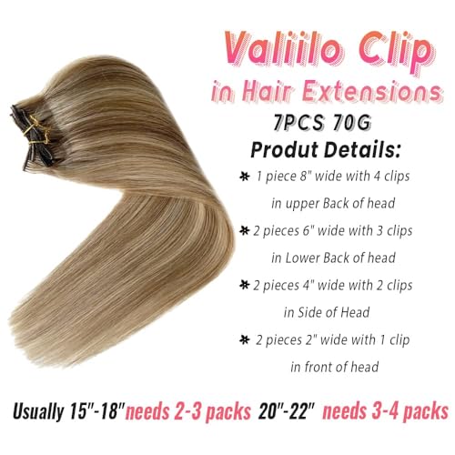 Image of Clip in Hair Extensions Human Hair Light Blonde Mix Golden Blonde Highlights Real Human Hair Extension 12Inch 7pcs 70g Straight Silky Blonde Clip ins for Women