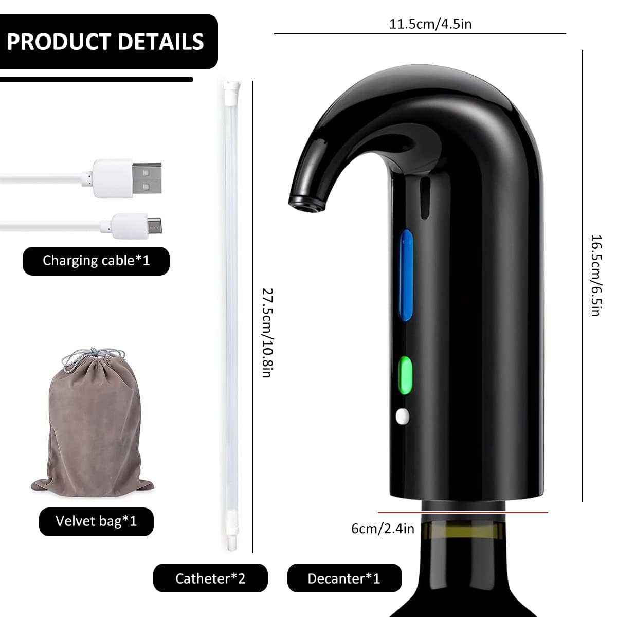 Aérateur De Vin électrique Avec Tube Rétractable Pour Une Oxydation Instantanée, Aérateur De Vin Intelligent, Cadeau Pour Les Amateurs De Vin