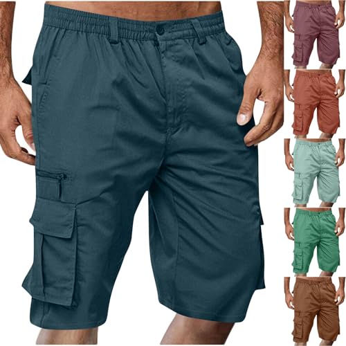 Image of Men Cargo Shorts Elastic Waist Outdoor Casual Shorts Stretch Drawstring Summer Baggy Joggers Short with Pockets