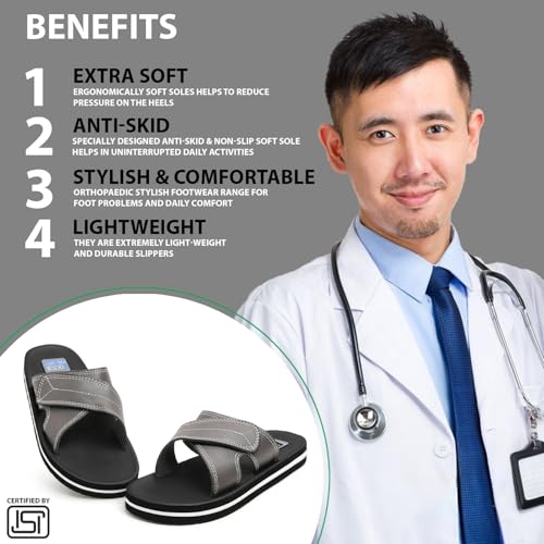 Image of Men's Comfort Slippers with Cross Strap Design | Cushioned Footbed & Shock Absorbing Sole | Lightweight Everyday Wear Slippers for Home, Office & Casual Use