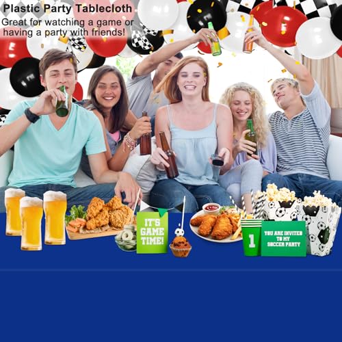 Image of WNINK 4 Pack Royal Blue Tablecloths Disposable Table Covers 54 inch x 108 inch Table Cloths for BBQ Birthday Picnic Bridal Shower Wedding Plastic Table Cloths for Parties Fits 6 to 8 Foot Rectangle Tables