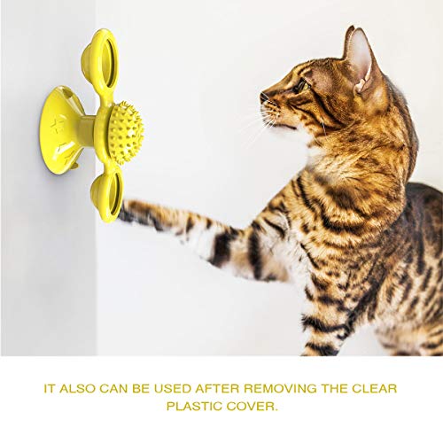 Jouet pour chat moulin à vent interactif jaune cataire taquin rotatif - 6