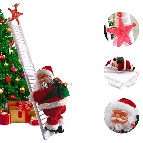 Santa Climbing Ladder Electric Santa Claus Climbing Rope Ladder Decoration, Christmas Super Climbing Santa Plush Doll Toy for Hanging Ornament Tree Indoor Outdoor Decoration
